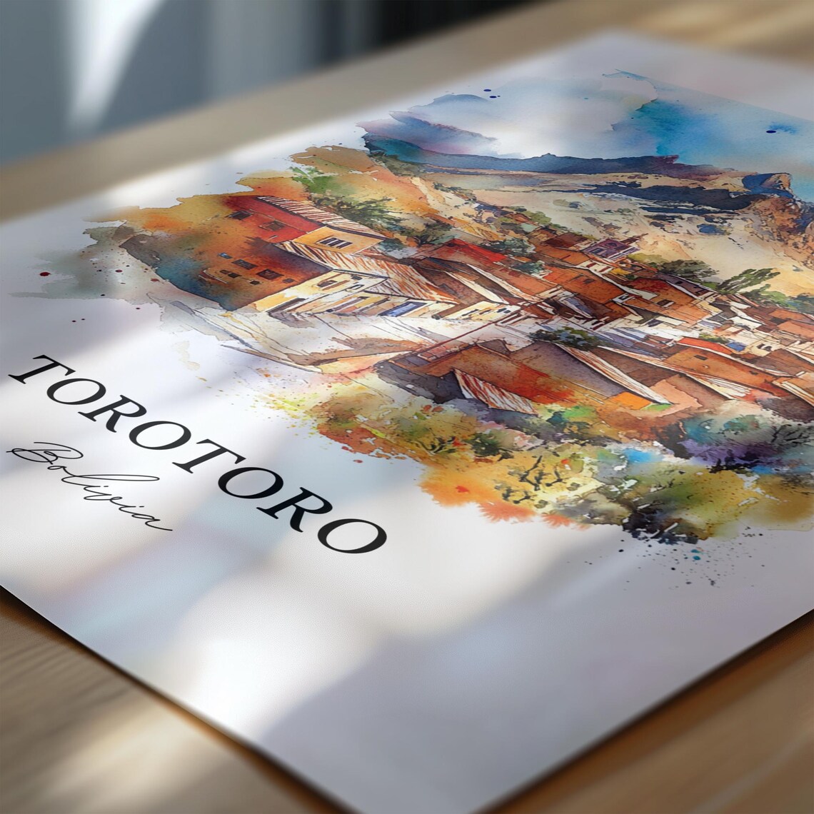 Torotoro Bolivia Watercolor Mountain Village Town View Poster - Image 7