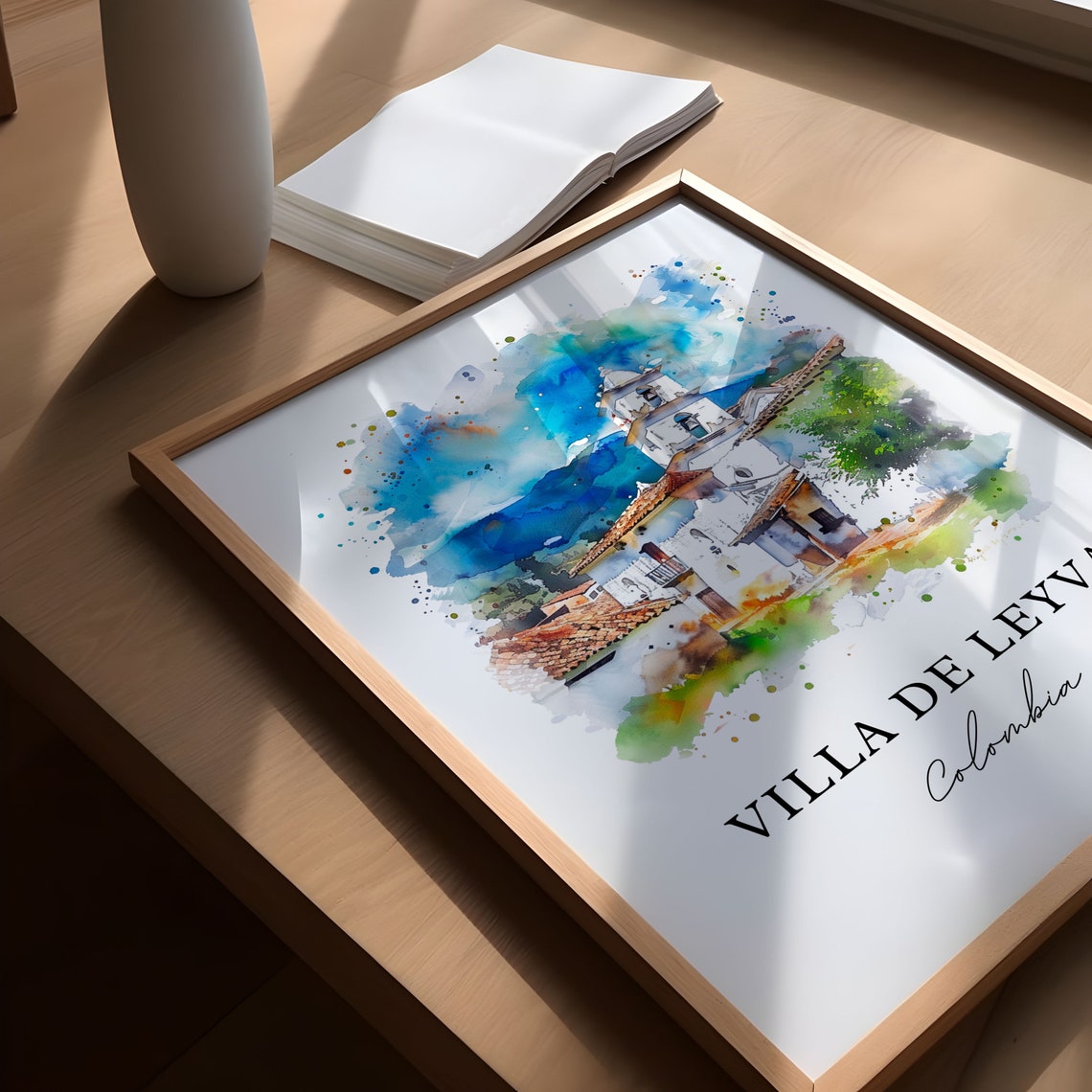 Villa de Leyva Colombia Whitewashed Church Watercolor Poster - Image 5