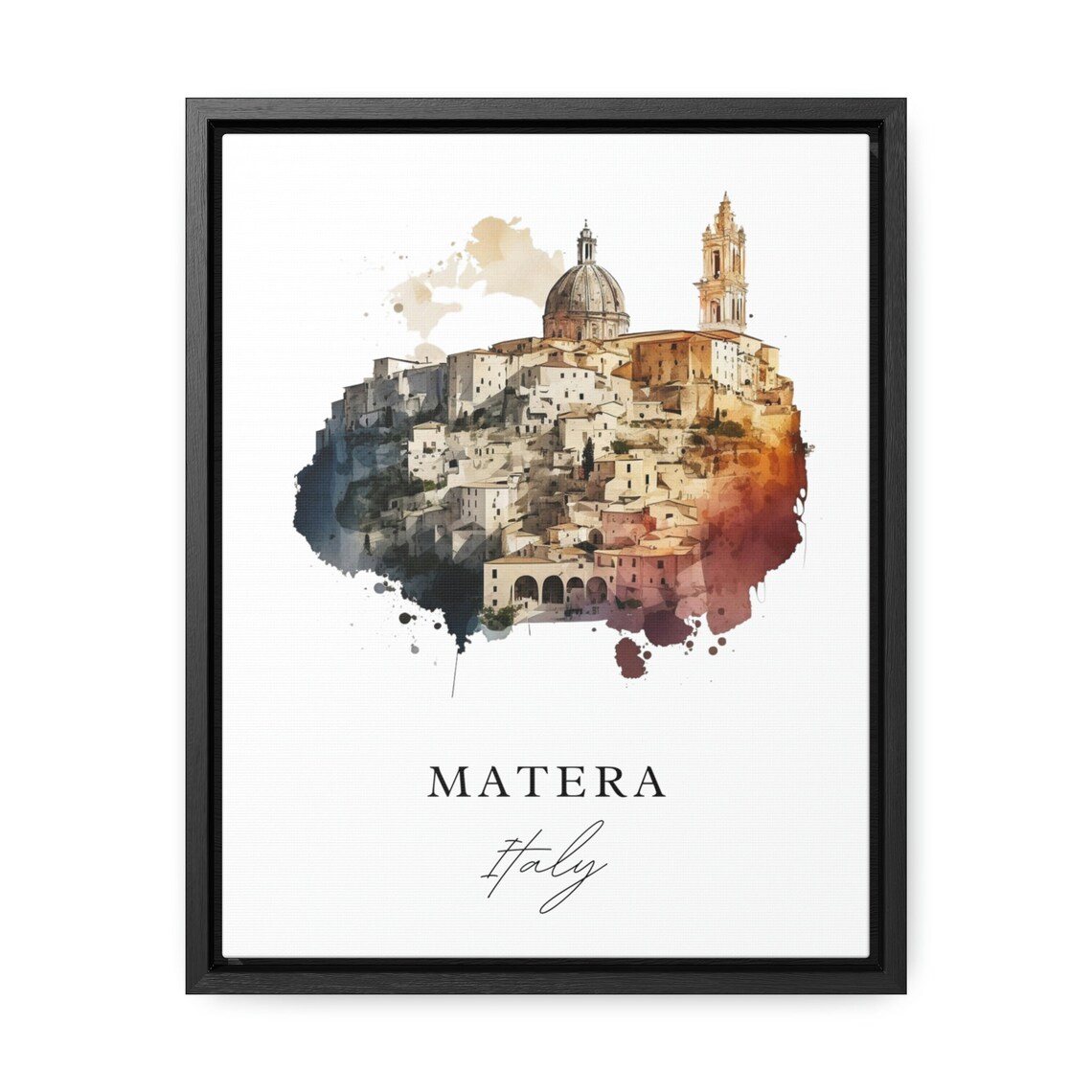 Matera Italy Ancient Hilltop Stone City Watercolor Travel Poster - Image 2