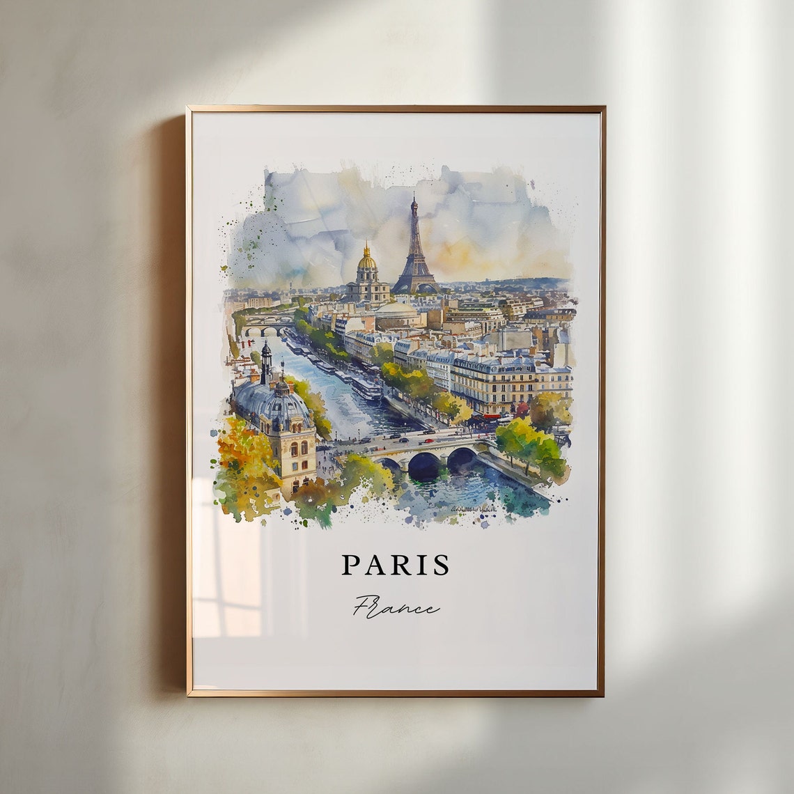 Paris Eiffel Tower Watercolor Travel Poster
