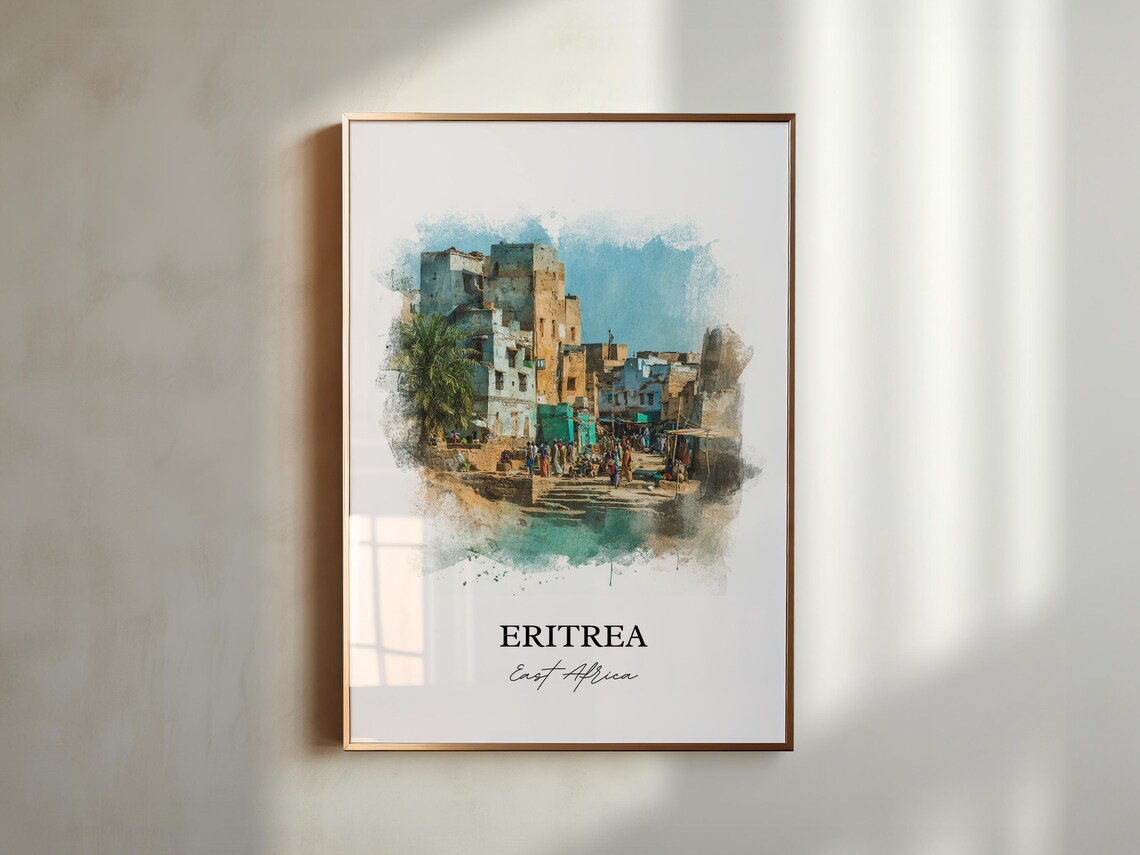 Eritrea East Africa Stone Town Market Watercolor Travel Poster - Image 5