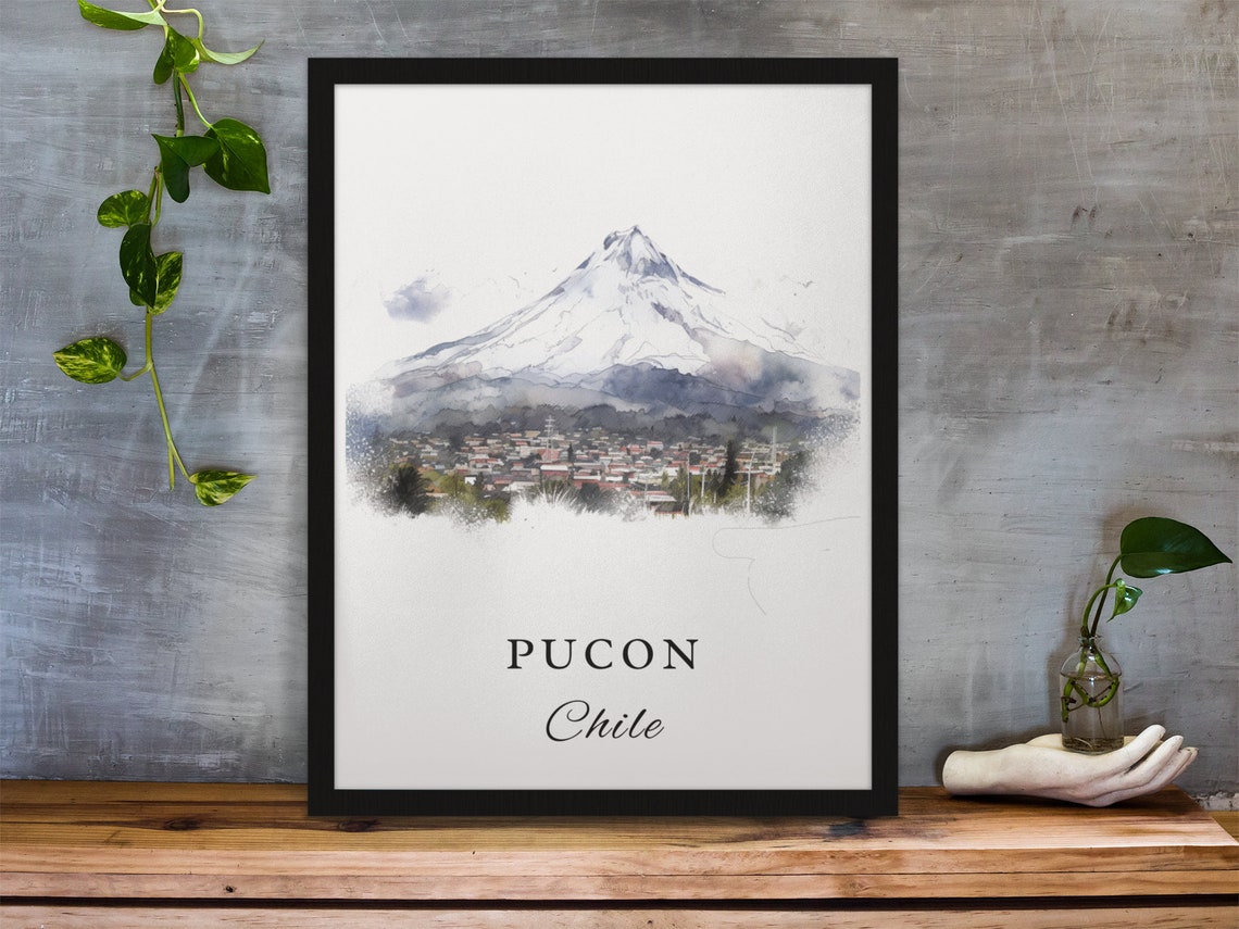 Pucon Chile Wall Art Volcano Poster Lake Villarrica Gift Birthday Present Custom Text Personalized - Image 3