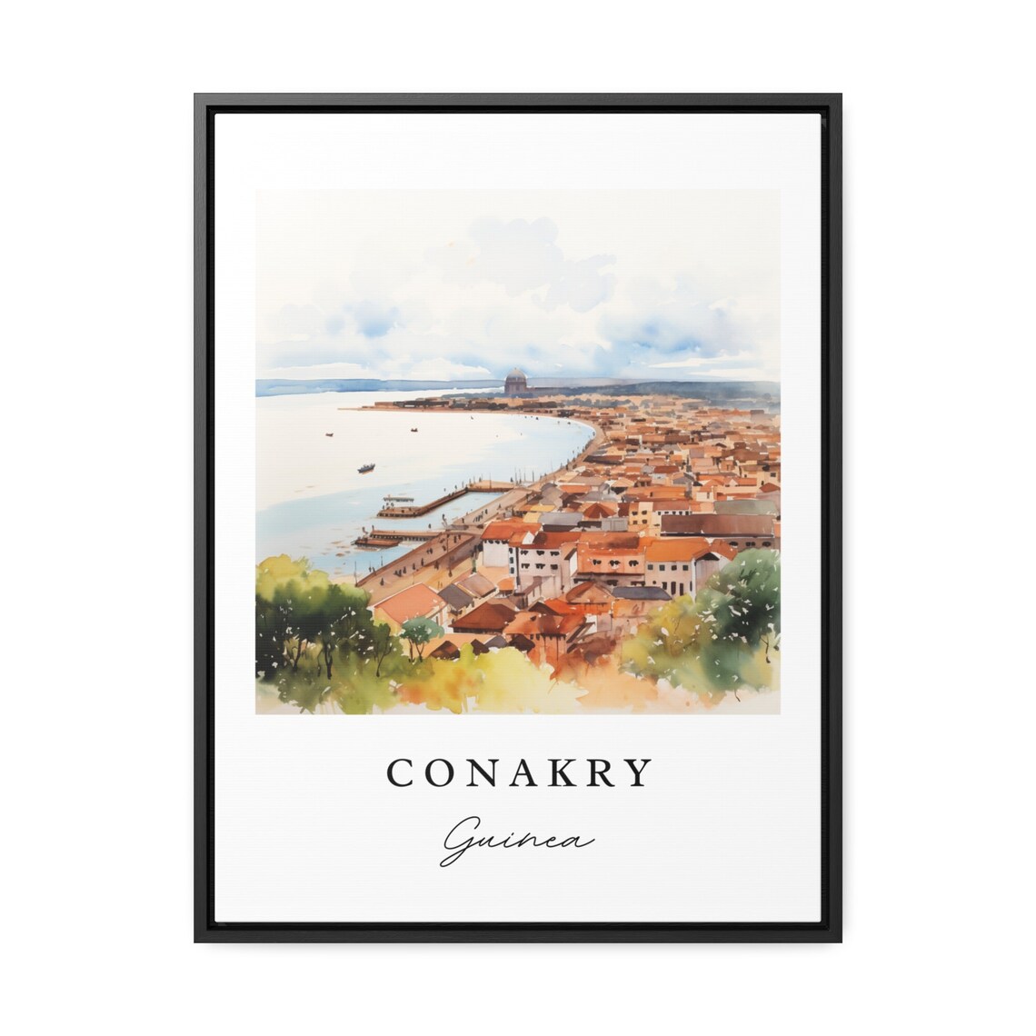 Conakry Guinea Coastal City Bay Watercolor View Travel Poster - Image 2