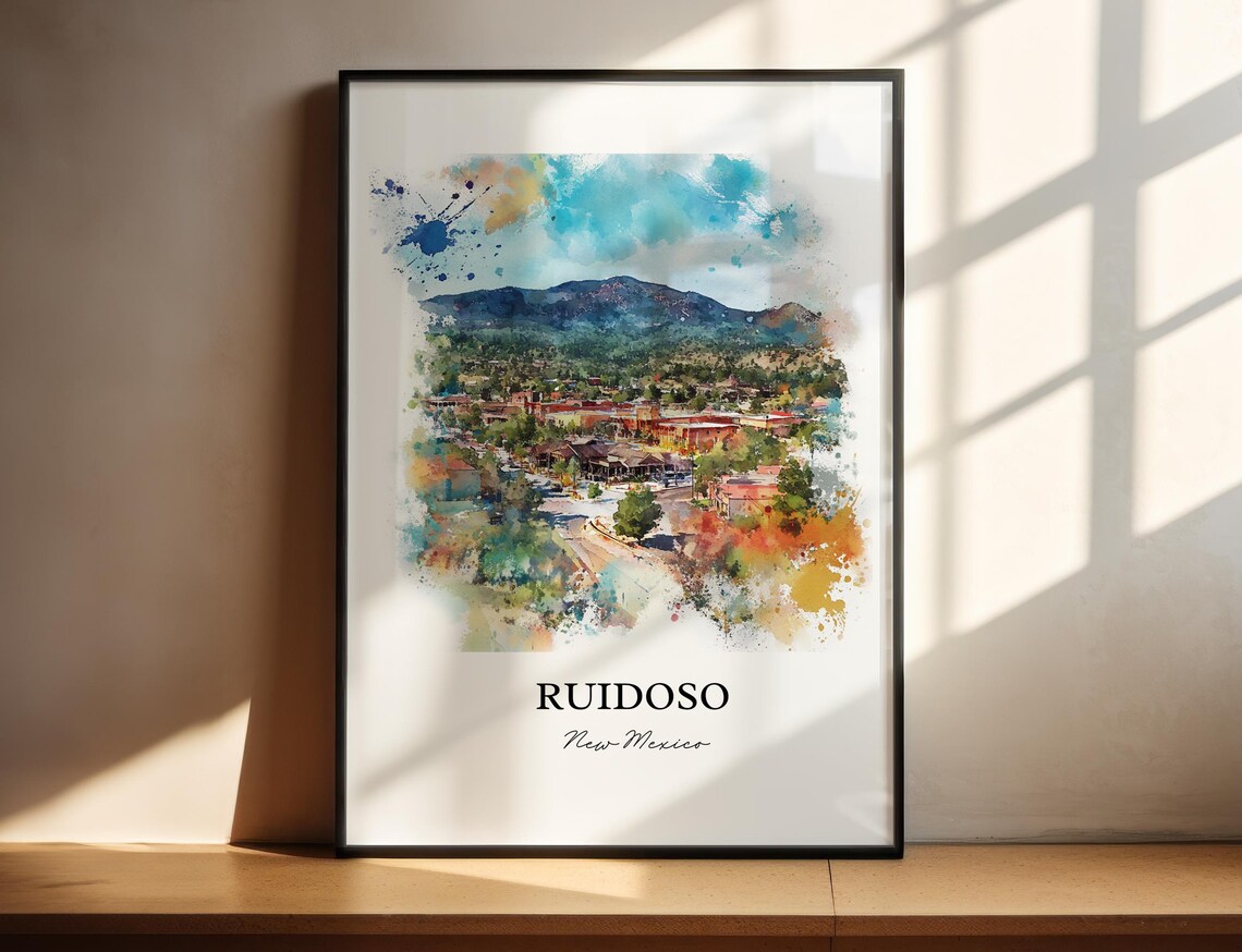 Ruidoso New Mexico Watercolor Mountain Town Valley Scene Poster