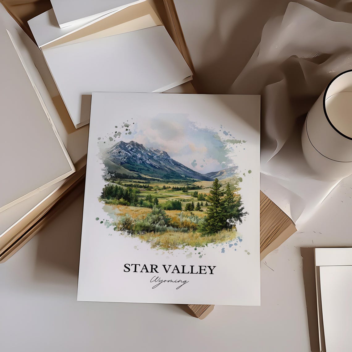 Star Valley Wyoming Mountain Meadow Landscape Watercolor Poster - Image 2