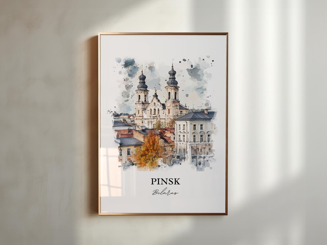 Pinsk Belarus Twin Towered Cathedral Old Town Watercolor Poster - Image 5