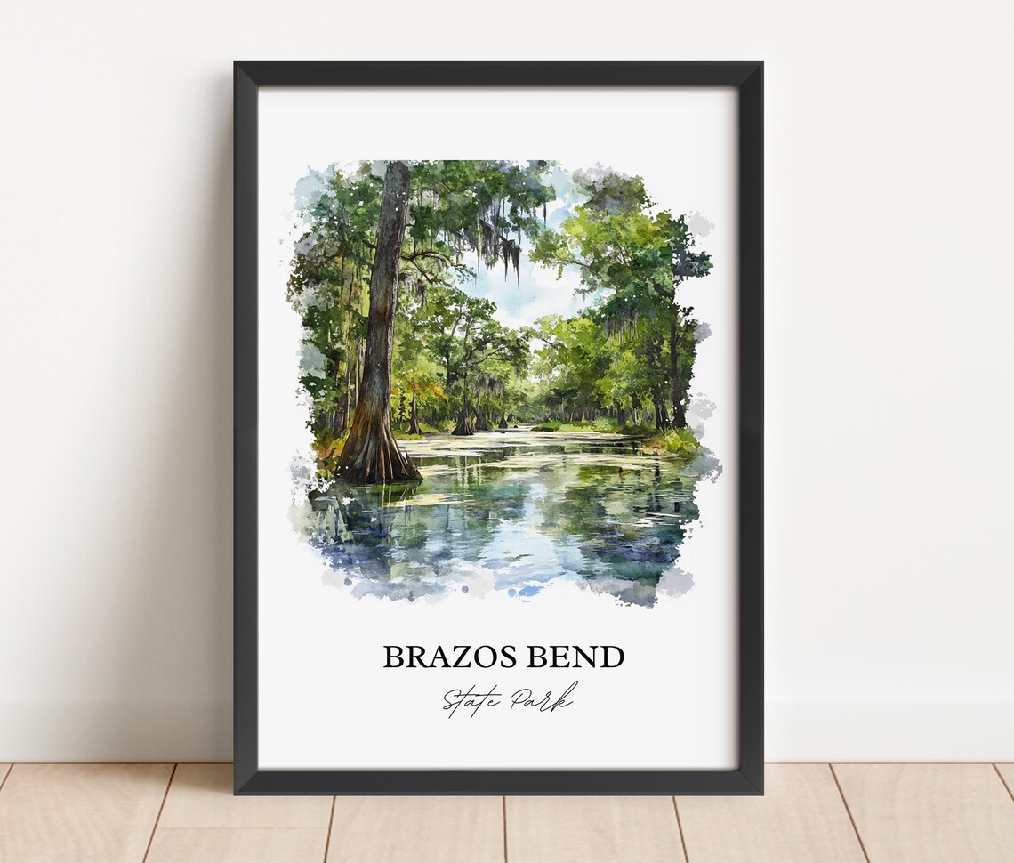 Brazos Bend State Park Texas Cypress Swamp Watercolor Travel Poster - Image 2