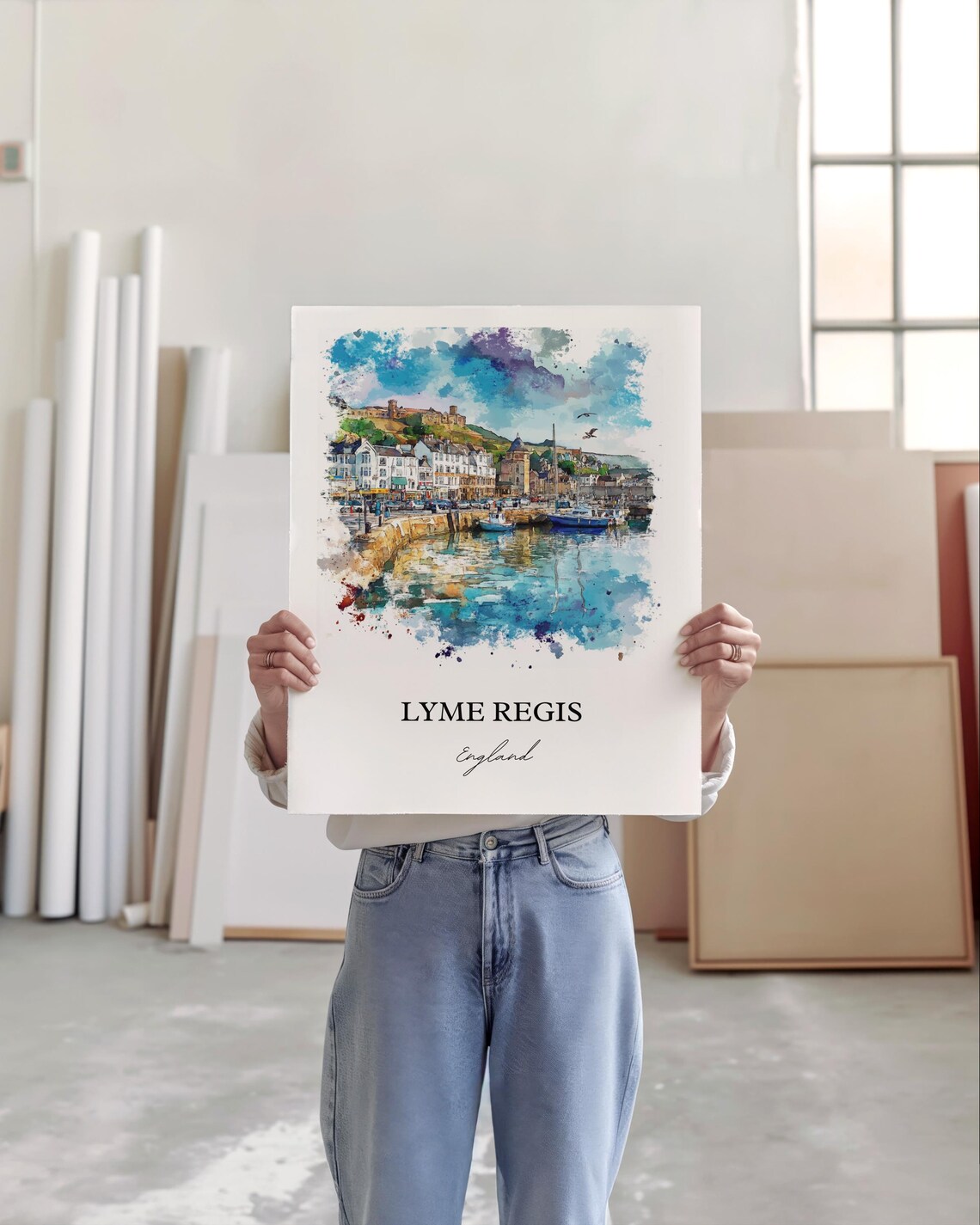 Lyme Regis England Harbor Watercolor Coastal Travel Poster Artwork - Image 5