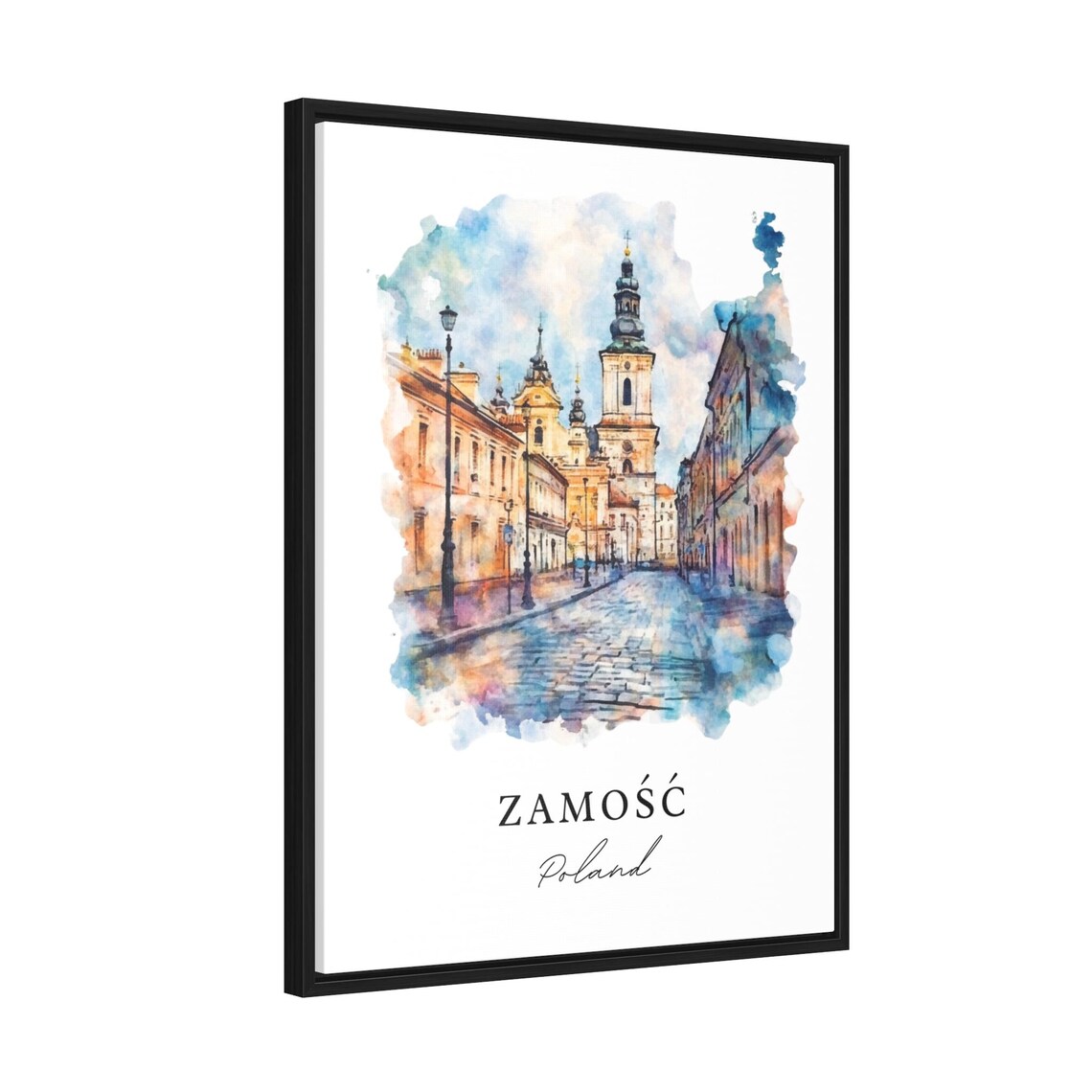 Zamosc Poland Historic Old Town Cobblestone Street Watercolor Poster - Image 2