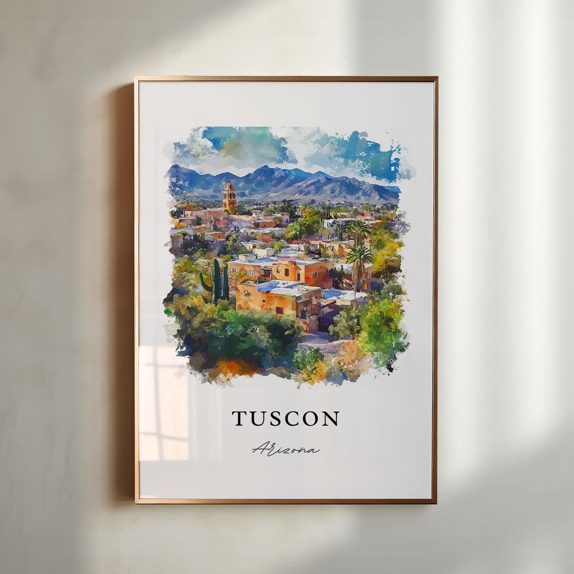 Tuscon Arizona Desert City Saguaro Cactus Mountain View Poster