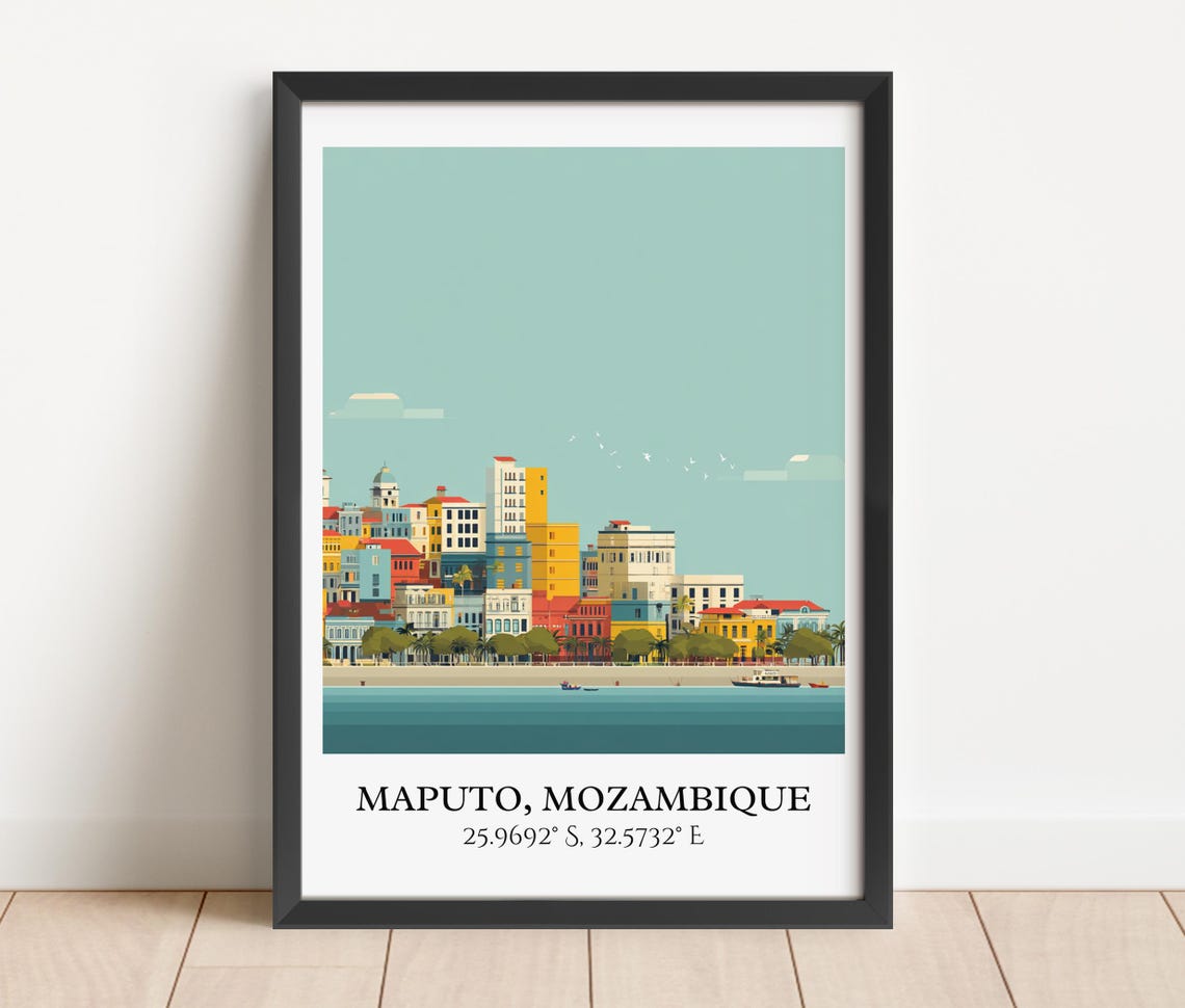 Maputo Mozambique Harbor Seafront Skyline Retro Travel Poster - Image 5