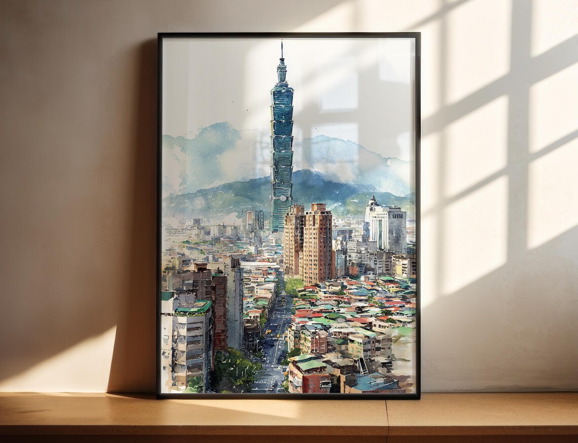 Taipei Watercolor Art Print, Taiwan Skyline Decor