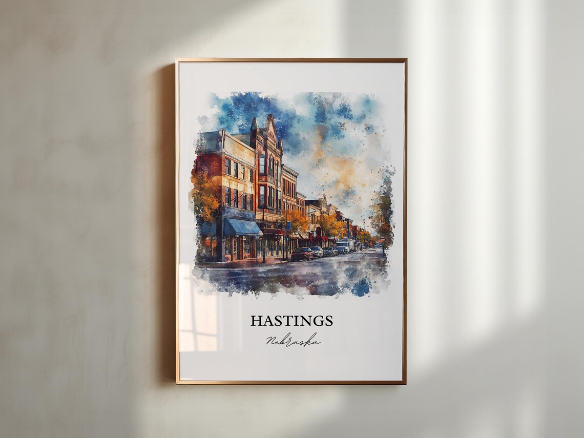 Hastings Nebraska Historic Downtown Street Watercolor Poster - Image 4