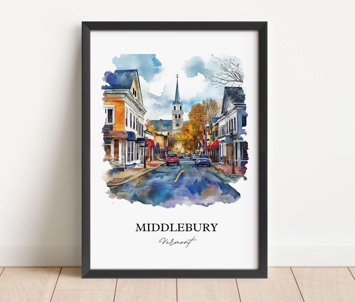 Middlebury Vermont College Town Autumn Main Street Watercolor Poster - Image 5