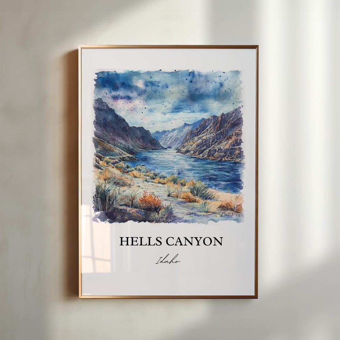 Hells Canyon Idaho River Gorge Watercolor Canyon Landscape Poster