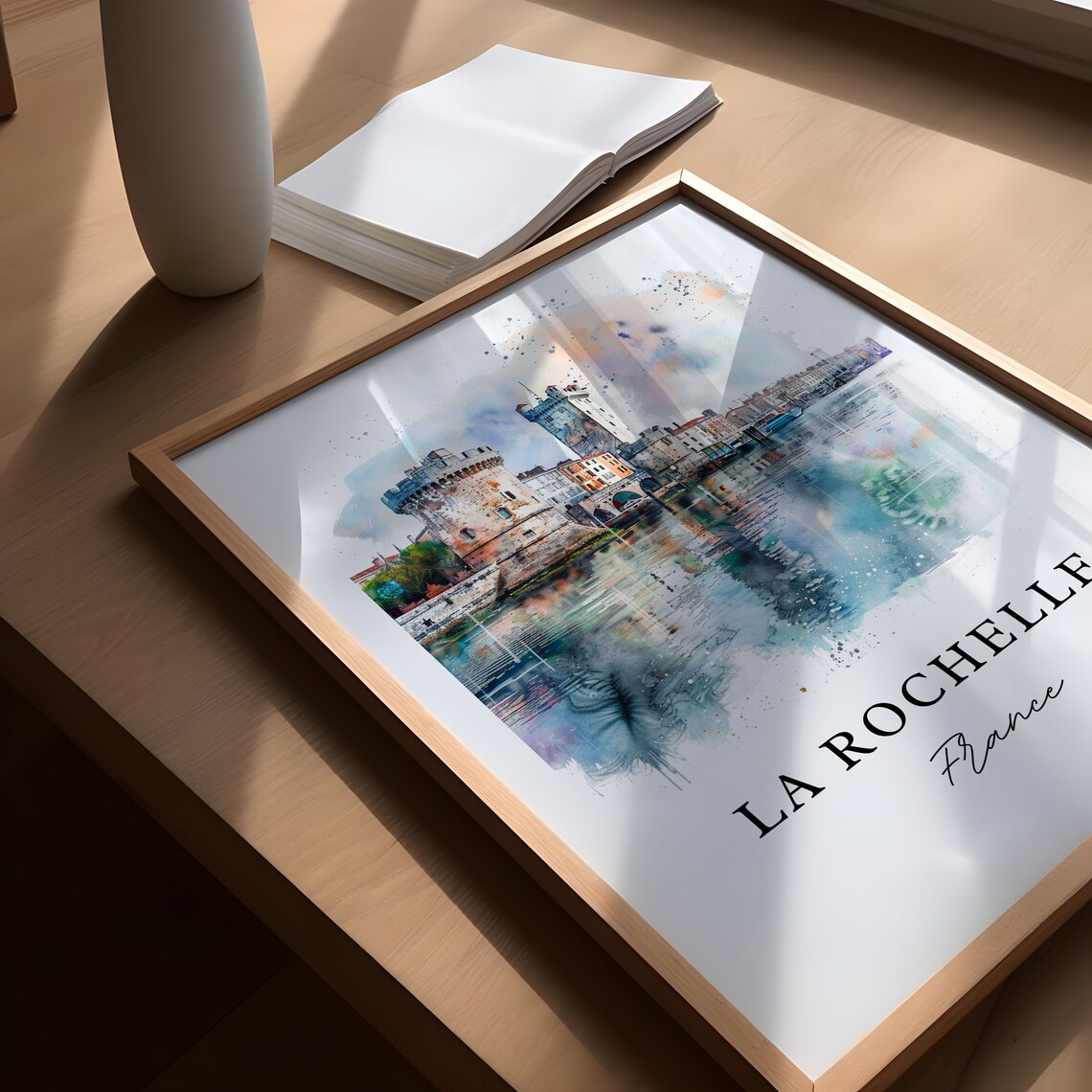 La Rochelle France Watercolor Harbor Towers Historic Port Poster - Image 5