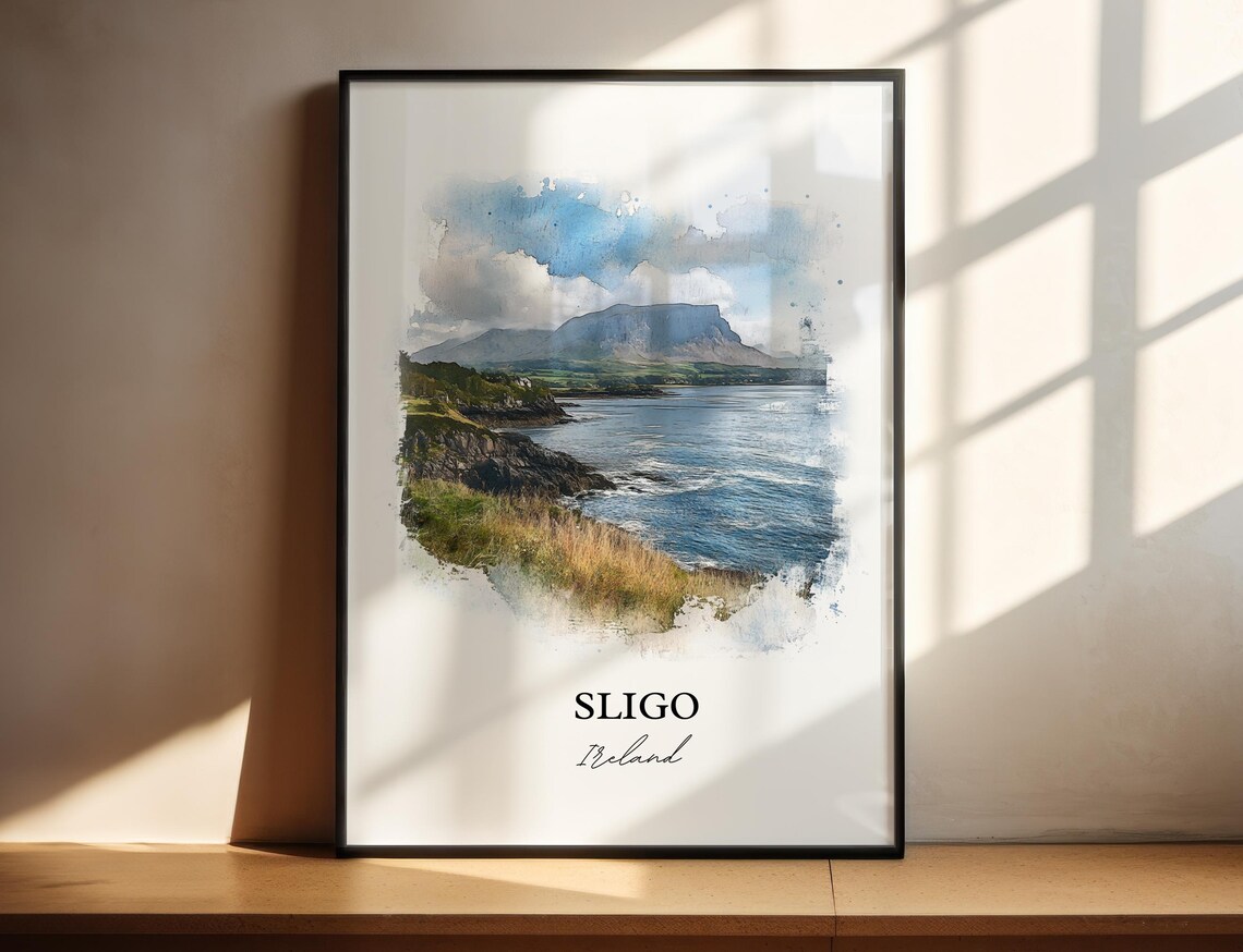 Sligo Ireland Atlantic Coast Watercolor Mountain Landscape Art Poster