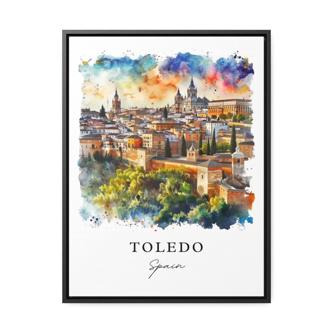 Toledo Spain Historic Cityscape Cathedral Watercolor Castle Poster - Image 3