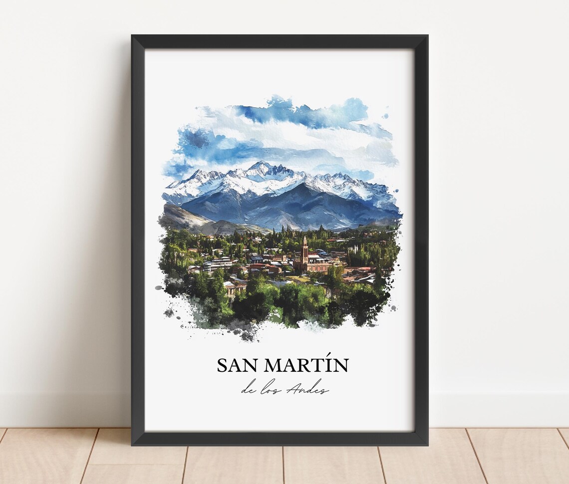 San Martin de los Andes Argentina Watercolor Andean View Poster - Image 4