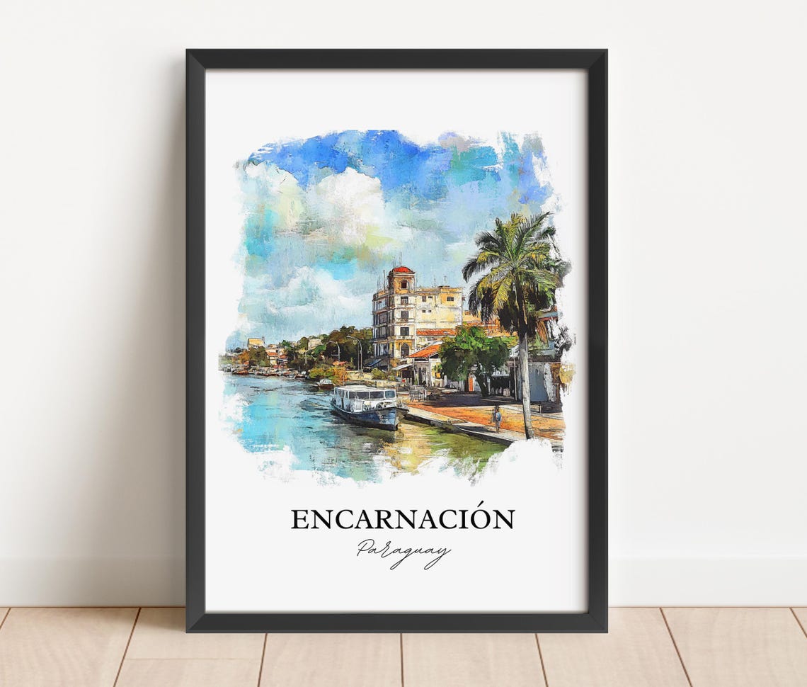 Encarnacin Paraguay Wall Art Paran River Print Watercolor Gift Travel Poster Housewarming - Image 3