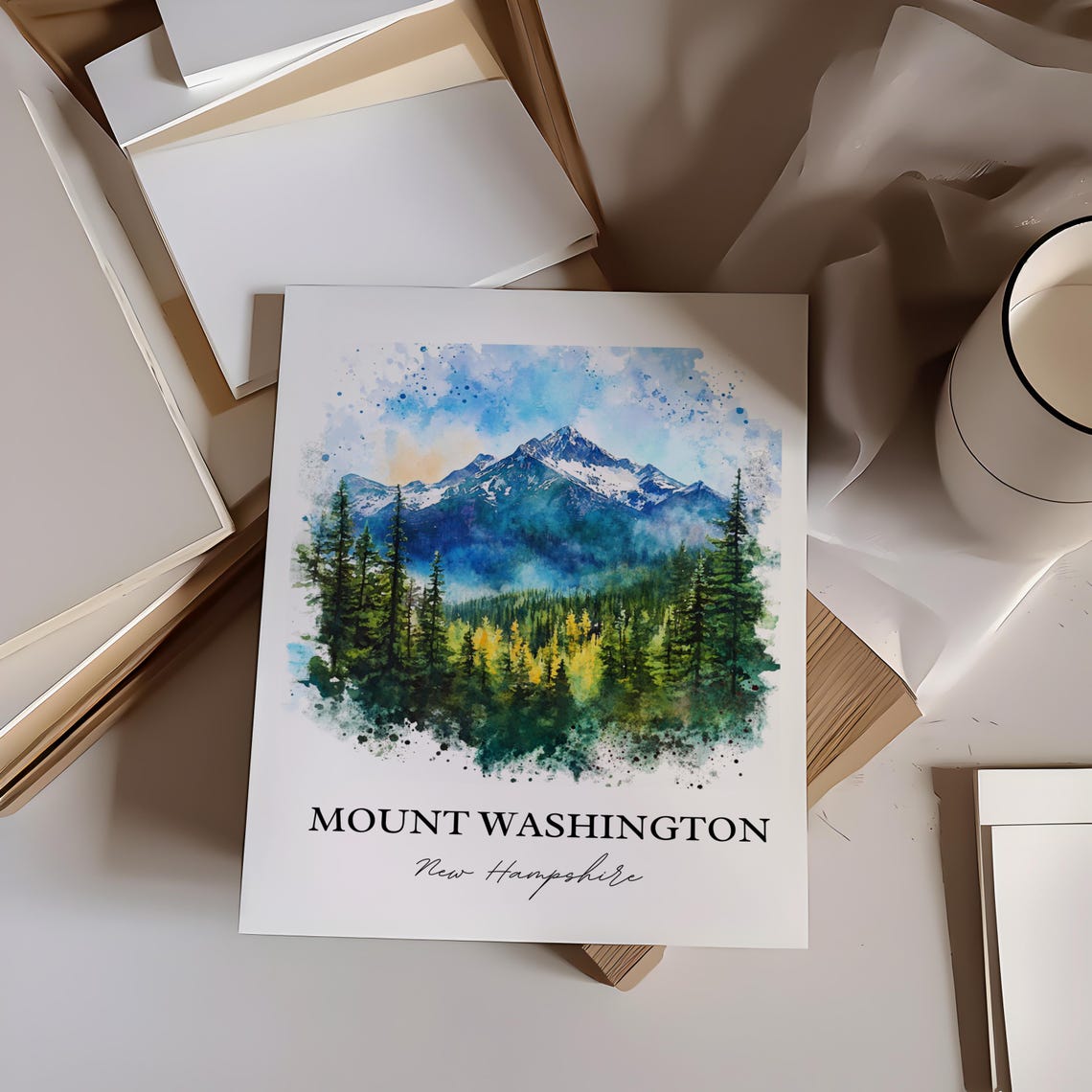 Mount Washington New Hampshire Snowy Peak Alpine Watercolor Poster - Image 4