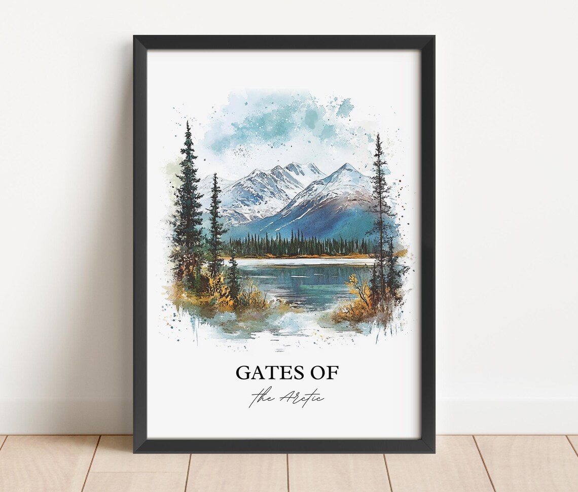 Gates of the Arctic Alaska Mountain Lake Wilderness Watercolor Poster - Image 2