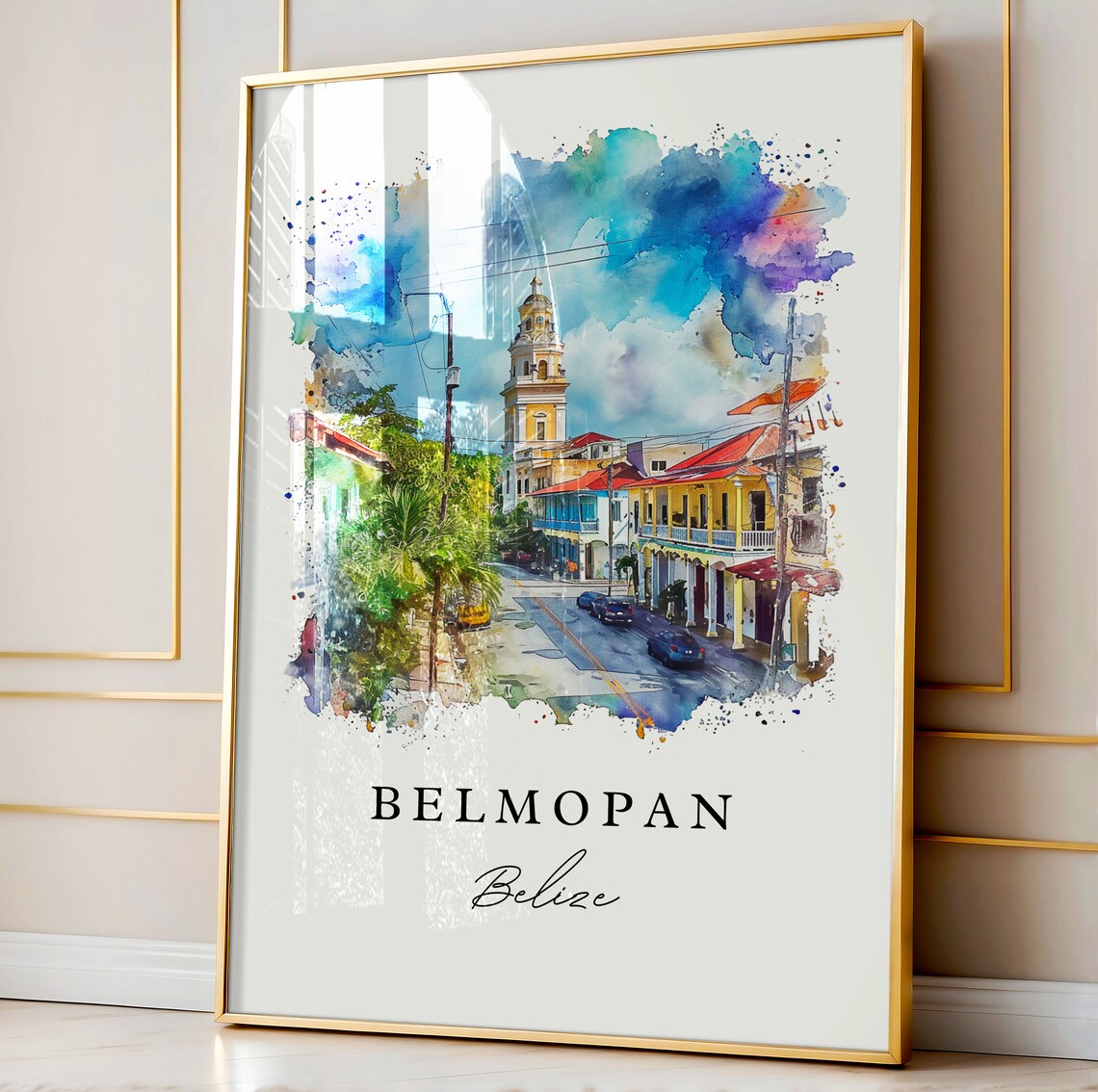 Belmopan Belize Capital City Church Watercolor Travel Poster - Image 4