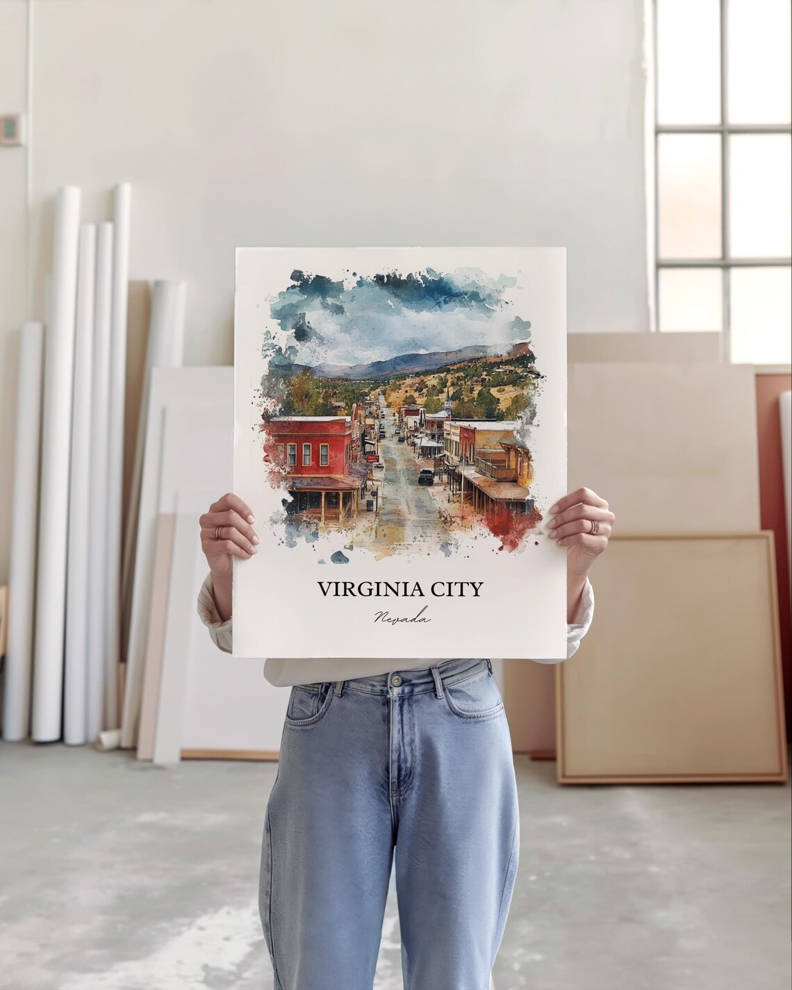 Virginia City Nevada Old West Main Street Scene Watercolor Poster - Image 5