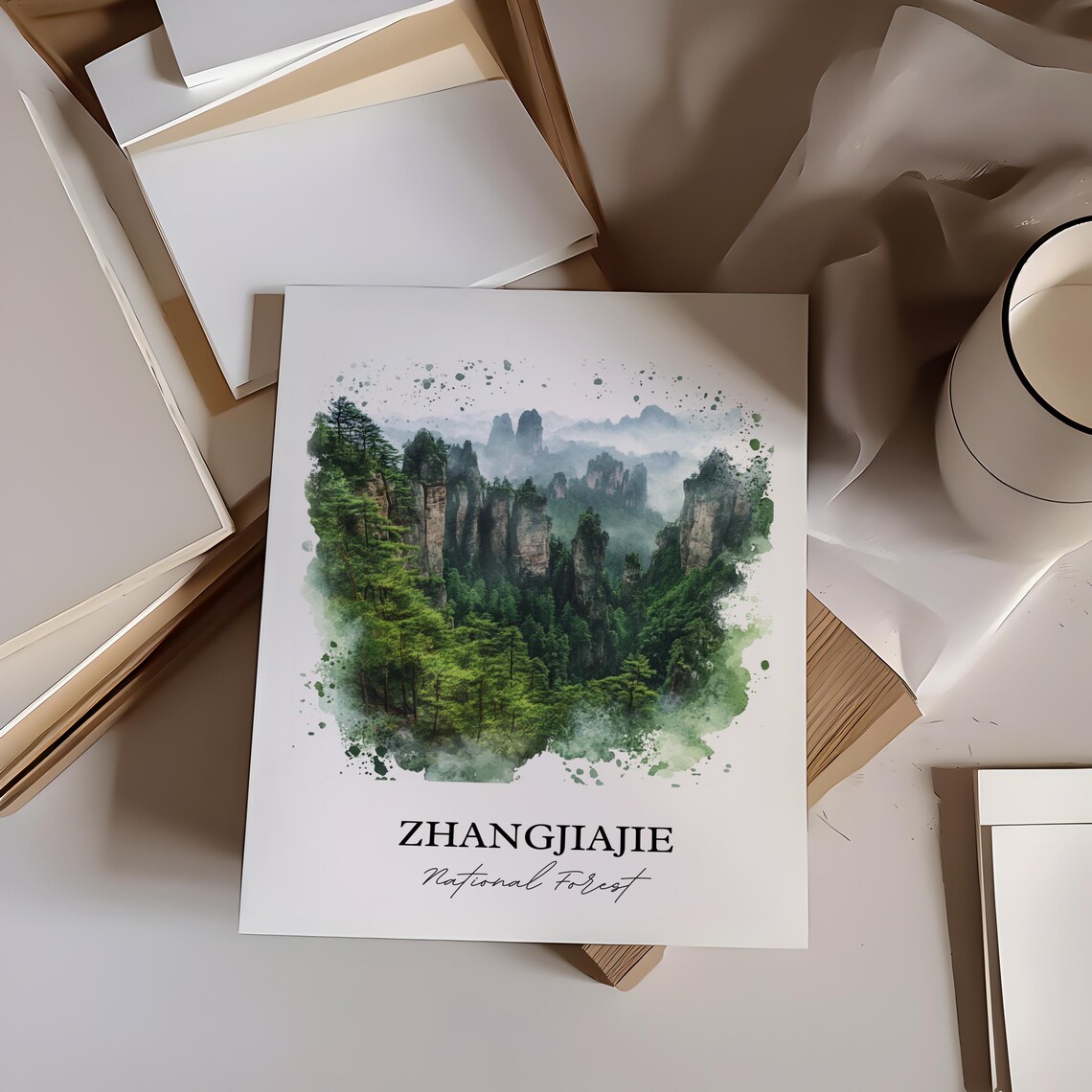 Zhangjiajie National Forest Watercolor Sandstone Pillars Poster - Image 5