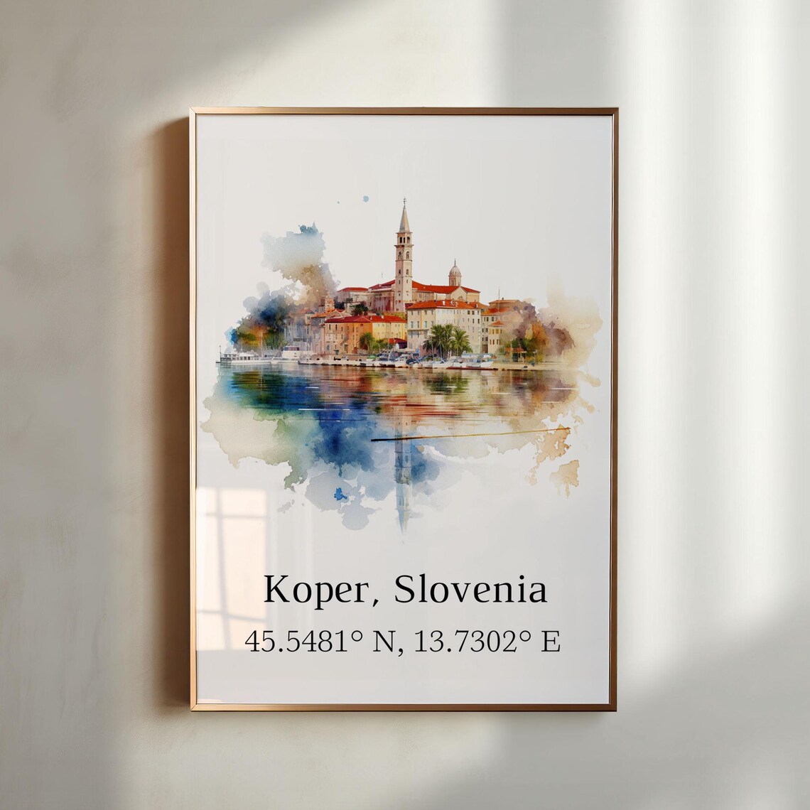 Koper Slovenia Harbor Bell Tower Old Town Watercolor Travel Poster