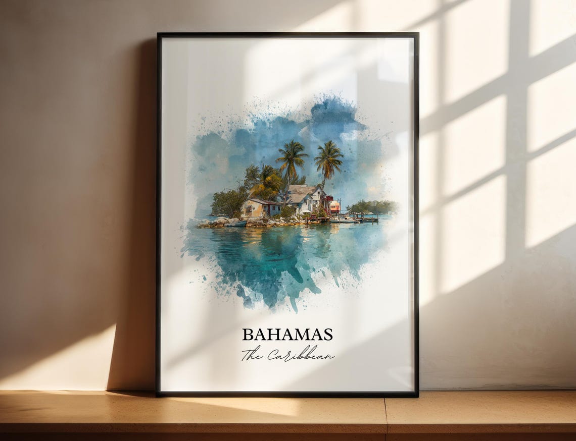 Bahamas Wall Art Print Watercolor Gift Travel Poster Housewarming