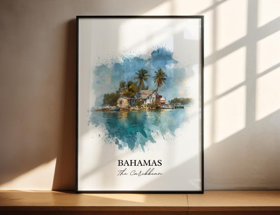 Bahamas Wall Art Print Watercolor Gift Travel Poster Housewarming