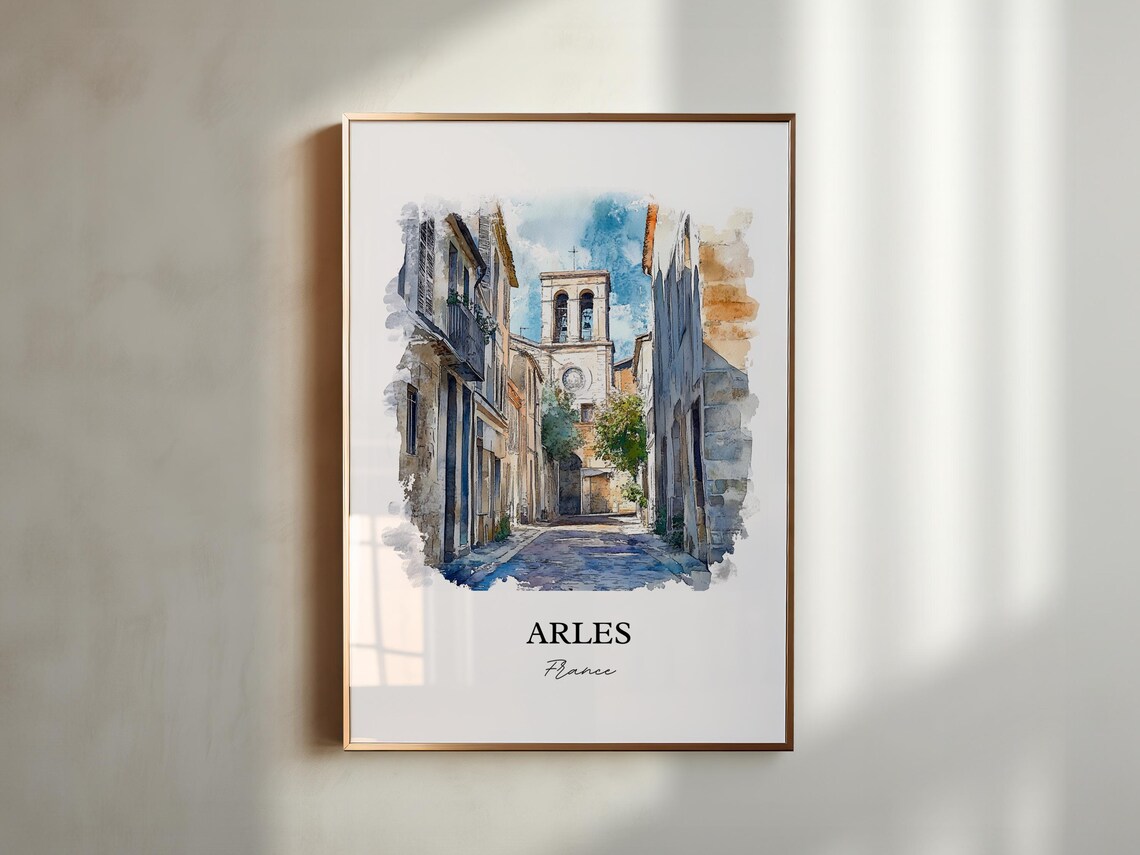 Arles France Provence Stone Lane Church Watercolor Travel Poster - Image 4