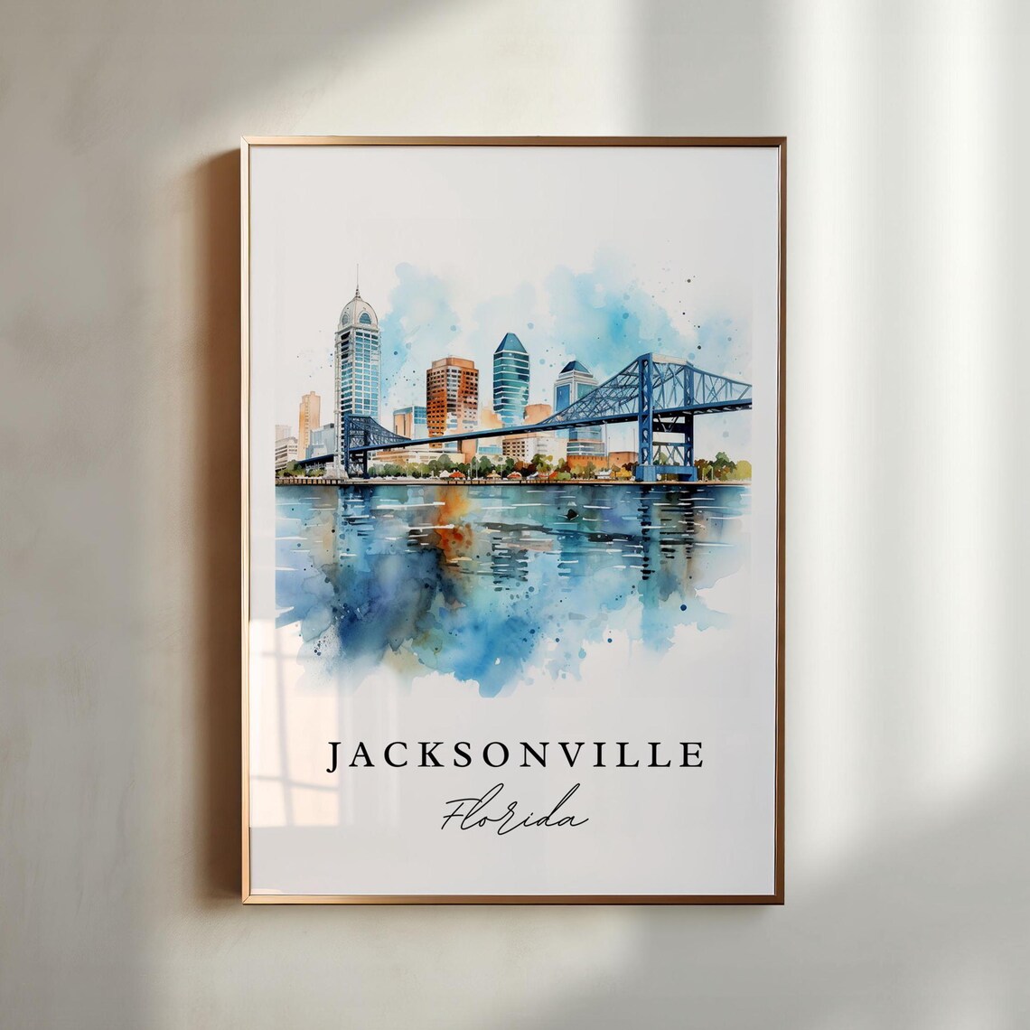 Jacksonville FL Watercolor Travel Poster, Housewarming Gift