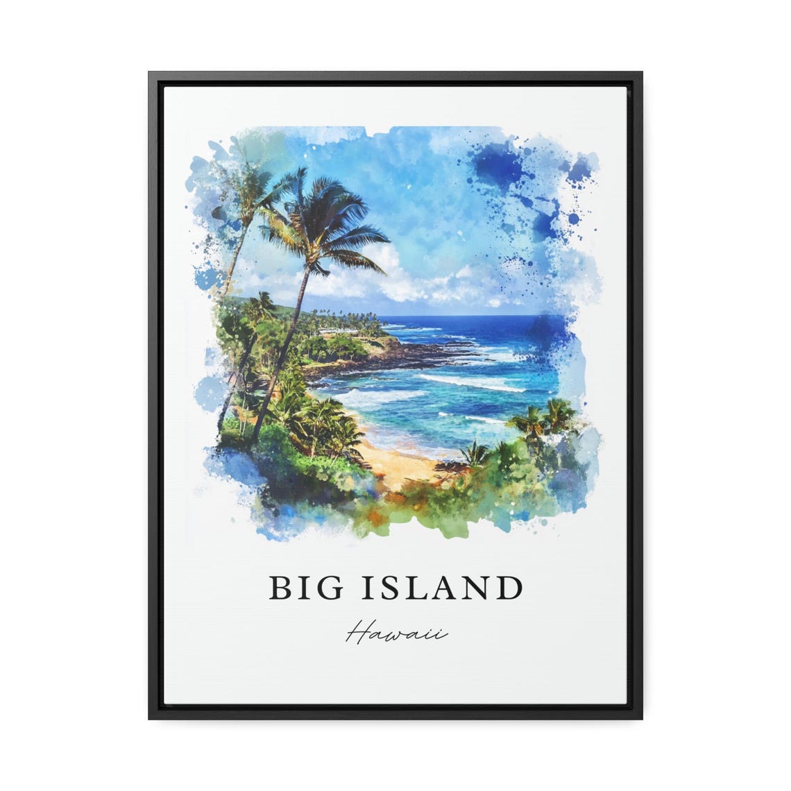 Big Island Hawaii Watercolor Palm Coast Surf Beach Scene Poster - Image 3