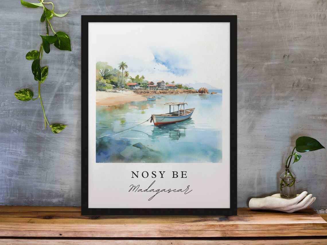 Nosy Be Madagascar Watercolor Of Wooden Boat In Turquoise Bay Poster