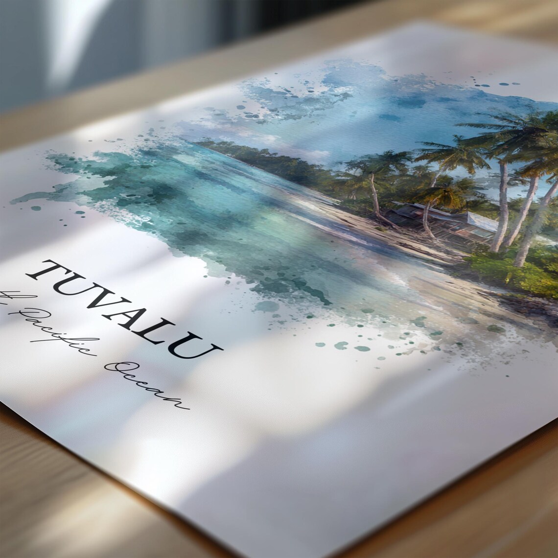 Tuvalu South Pacific Palm Beach Watercolor Tropical Island Poster - Image 7