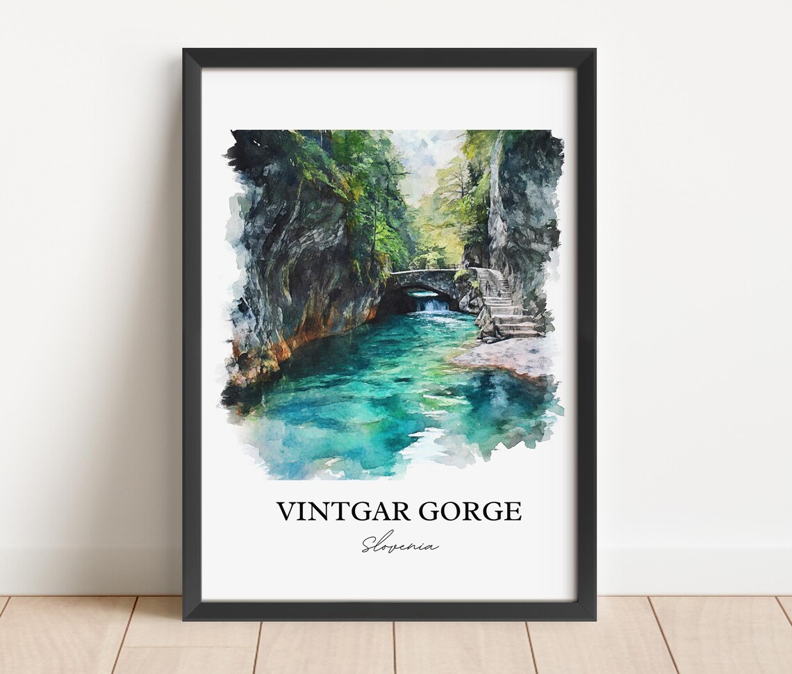 Vintgar Gorge Slovenia Watercolor Turquoise River Canyon Poster