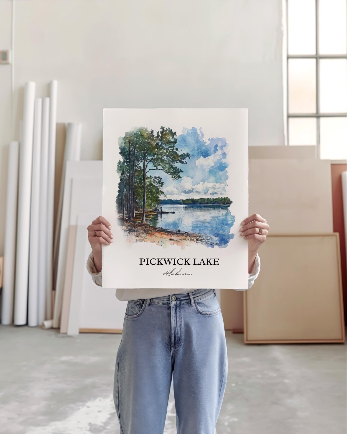 Pickwick Lake Alabama Tree Framed Bay Watercolor Travel Poster - Image 5