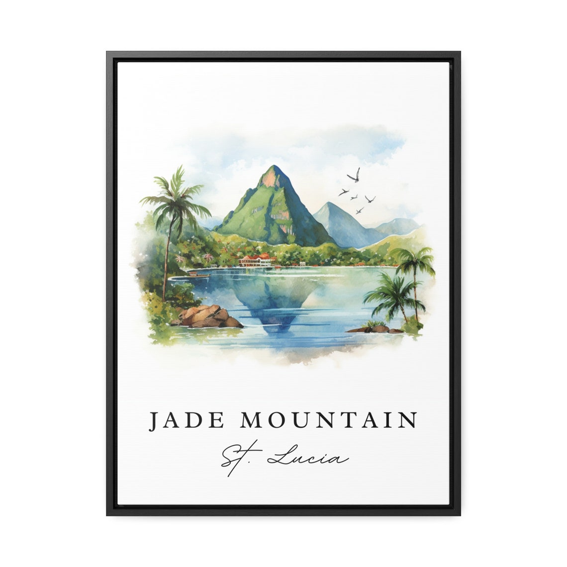 Jade Mountain Traditional Travel Art St Lucia Poster Print Wedding Gift Birthday Present Custom Text Perfect - Image 3