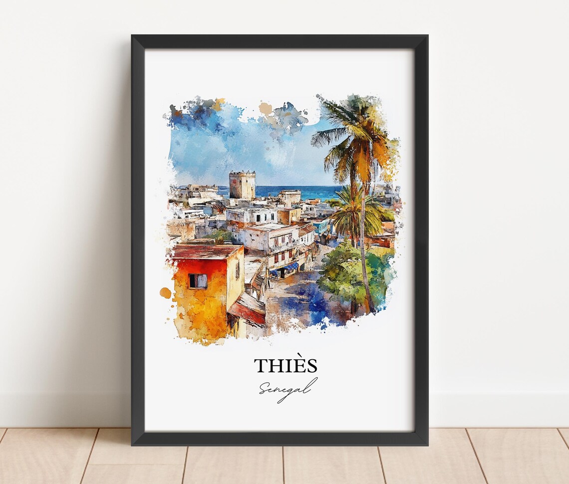Thies Senegal African Watercolor Coastal City Palm Art Poster - Image 5
