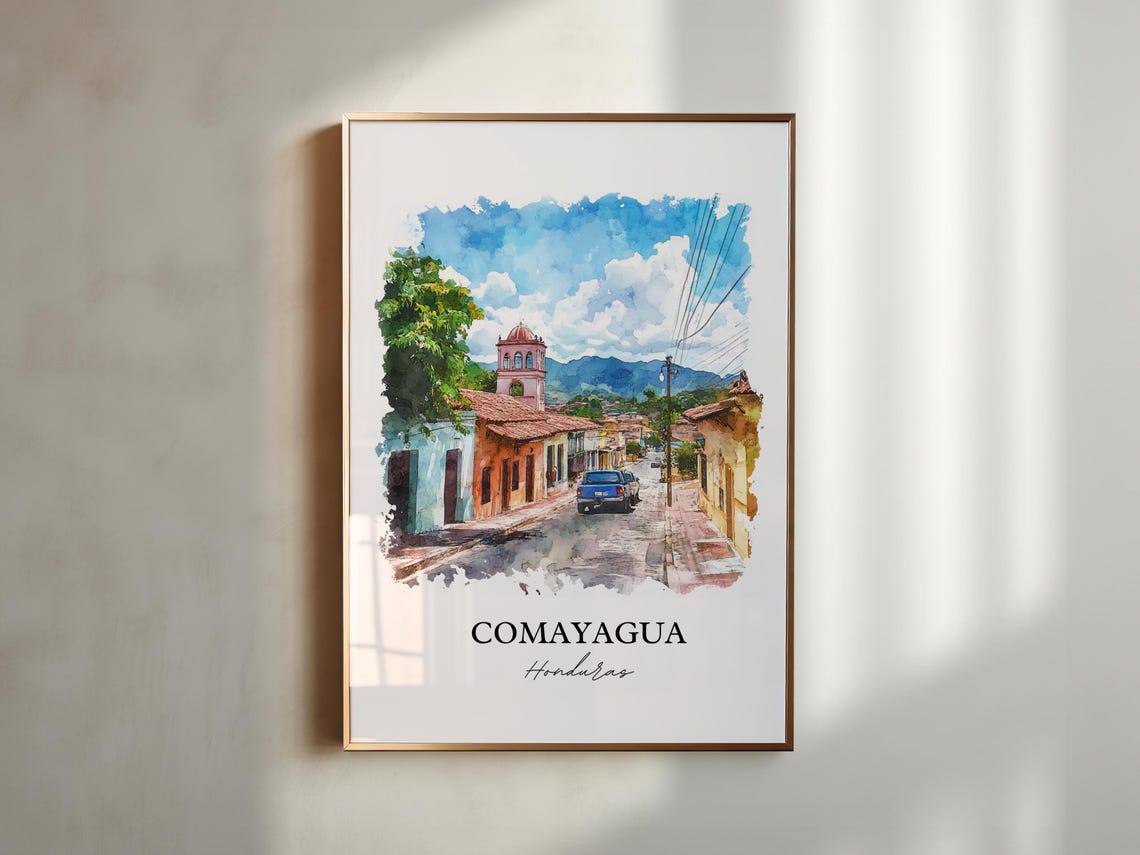 Comayagua Wall Art Honduras Print Watercolor Gift Travel Poster Housewarming - Image 5