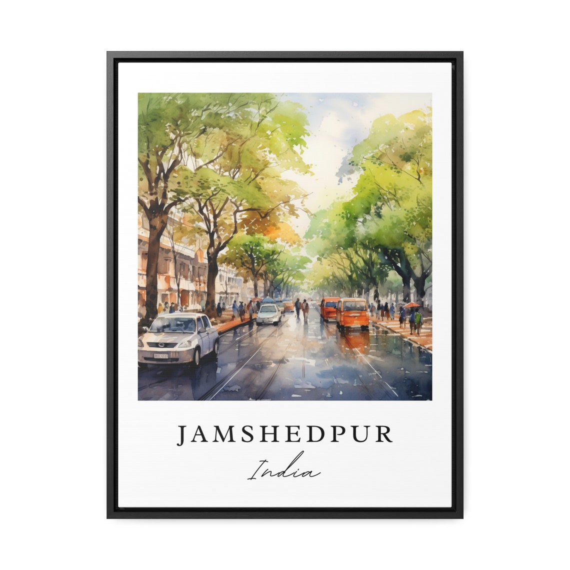 Jamshedpur India Watercolor Rainy Tree Lined Street Art Poster - Image 2