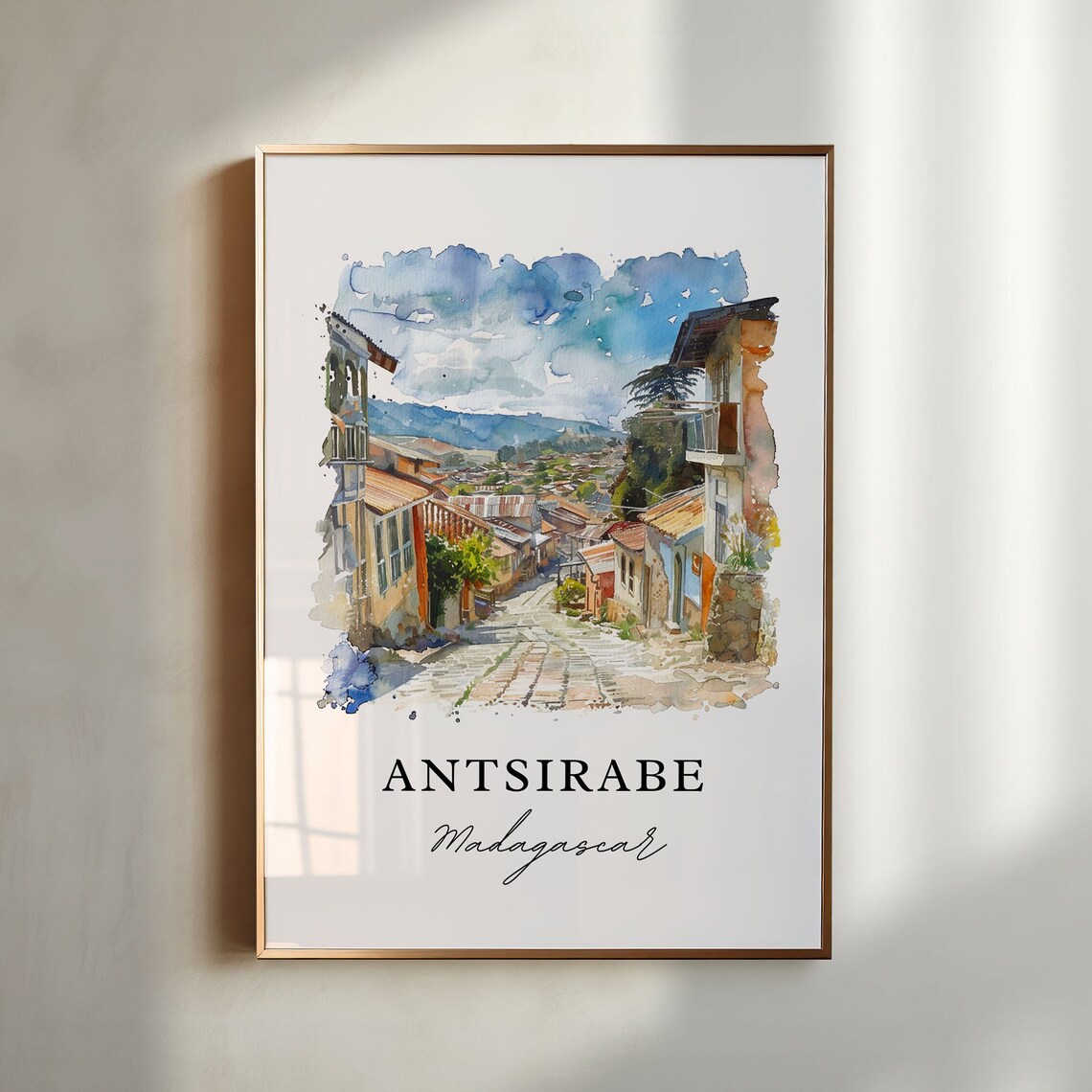 Antsirabe Madagascar Watercolor Of Colonial Old Town Street Poster