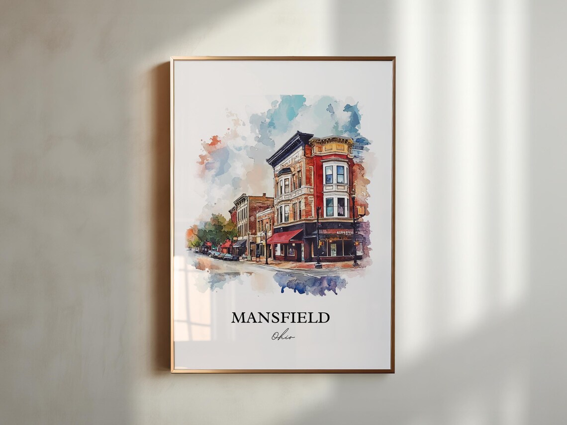 Mansfield Ohio Watercolor Historic Downtown Corner Buildings Poster - Image 5