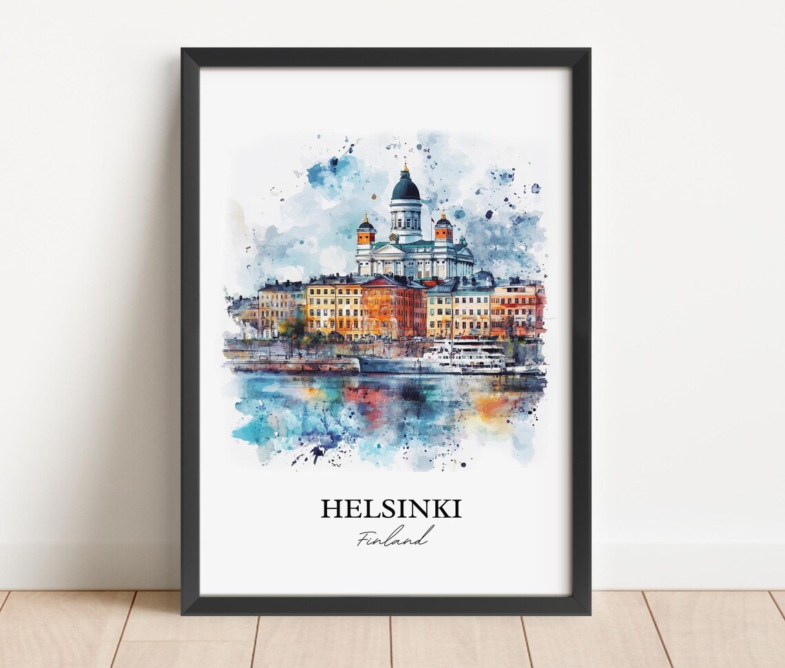 Helsinki Finland Cathedral Harbor Waterfront Watercolor City Poster - Image 5