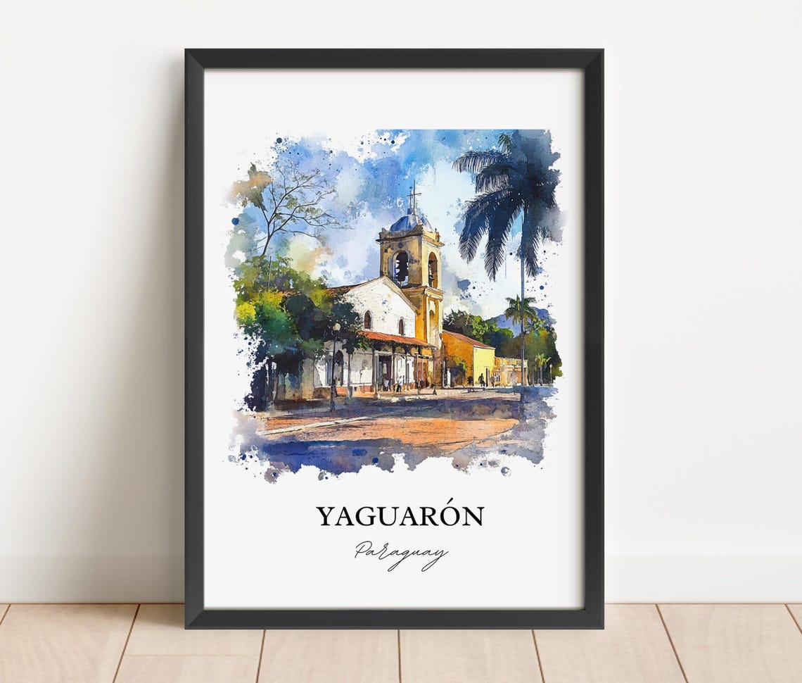 Yaguarón Paraguay Watercolor Colonial Church Town Scene Poster - Image 3