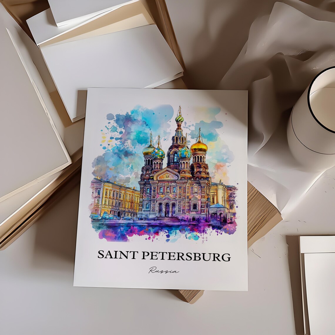 Saint Petersburg Russia Church Spilled Blood Watercolor City Poster - Image 3