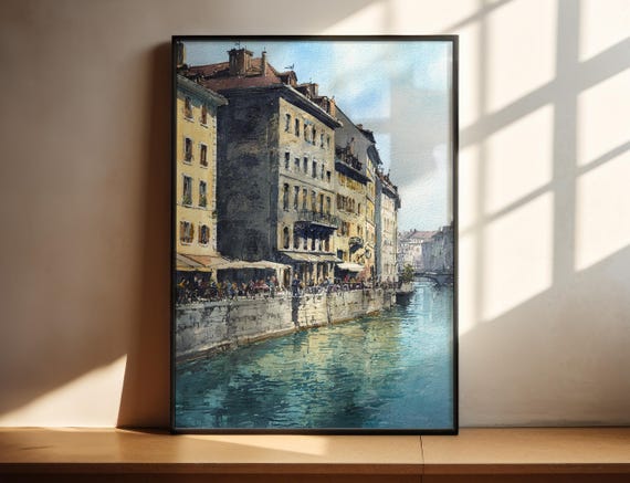 Geneva Watercolor Art Switzerland Travel Print Artwork Decor Cityscape Wall
