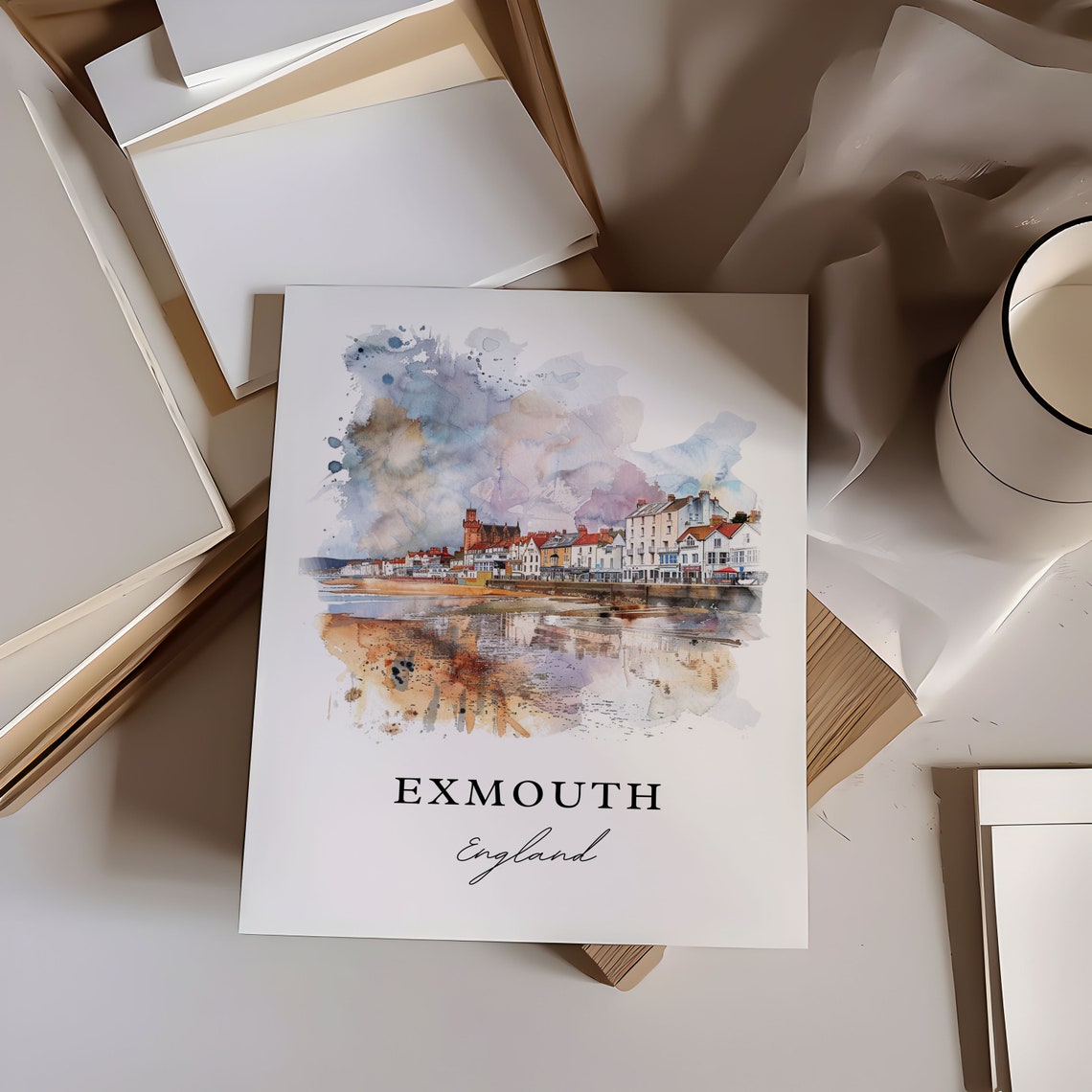 Exmouth England Watercolor Travel Poster, Housewarming - Image 6